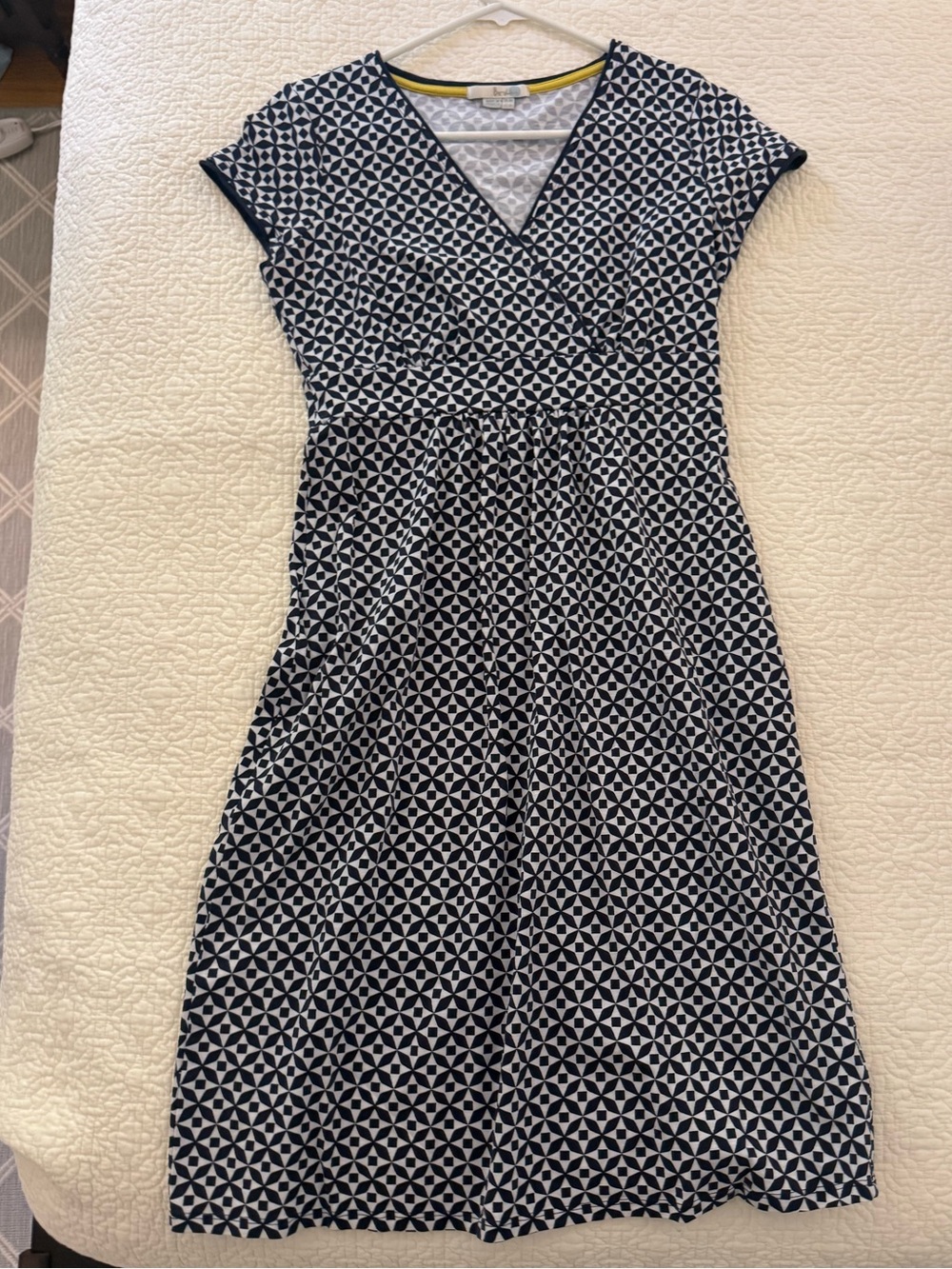 Boden Navy and White Geometric Wrap-Style Midi Dress, US 4R